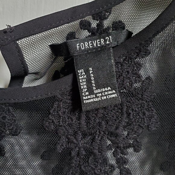 Forever 21 black embroidered mesh blouse - Picture 4 of 5